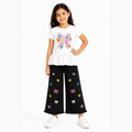 Girls T-Shirt & Black Embroidered Denim Jeans Set