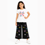 Girls T-Shirt & Black Embroidered Denim Jeans Set