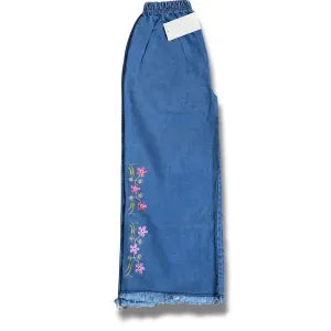 JEANS FOR BABY GIRLS / DENIM PLAZO JEANS FOR KIDS / BUTTERFLY EMBROIDERY PANTS FOR GIRLS
